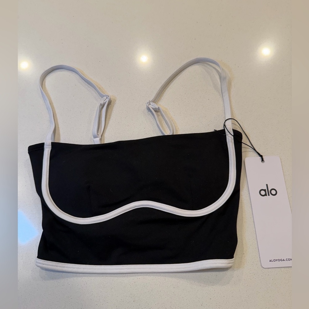Alo Yoga Airbrush Streamlined Bra Tank – Black/White – Size XXS